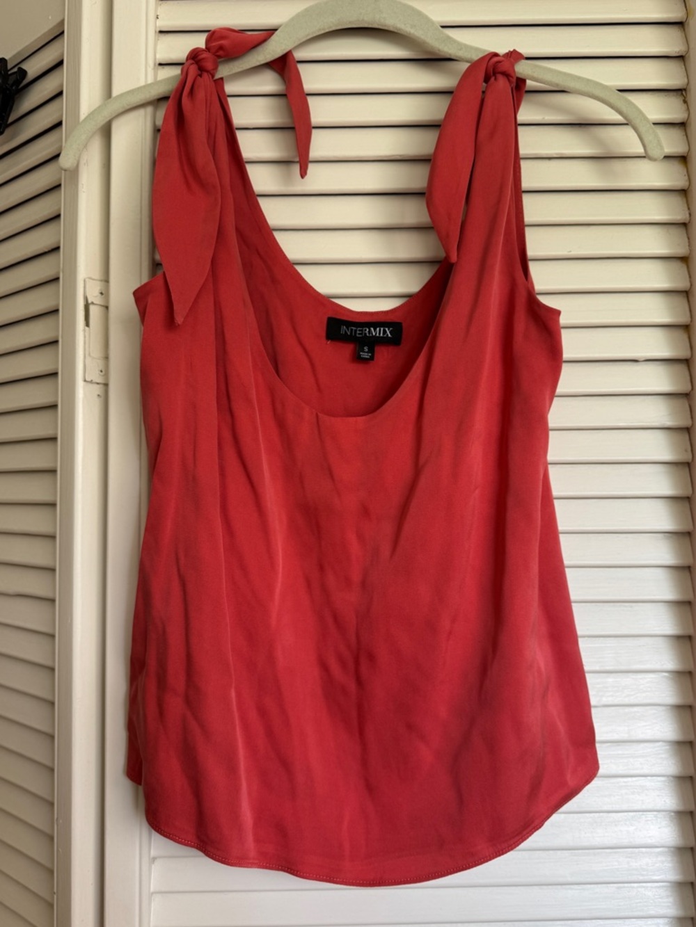 INTERMIX Red Tie-Shoulder Silk Camisole